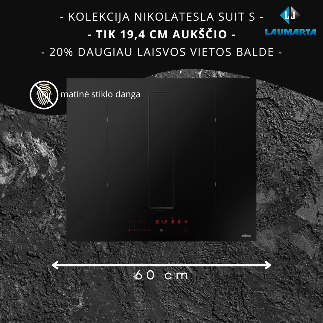 Indukcinė kaitlentė (matinė) Elica NIKOLATESLA FIT SL RAW BR/A/60 PRF0210740 su integruotu garų surinkėju - NEMOKAMAS PRISTATYMAS